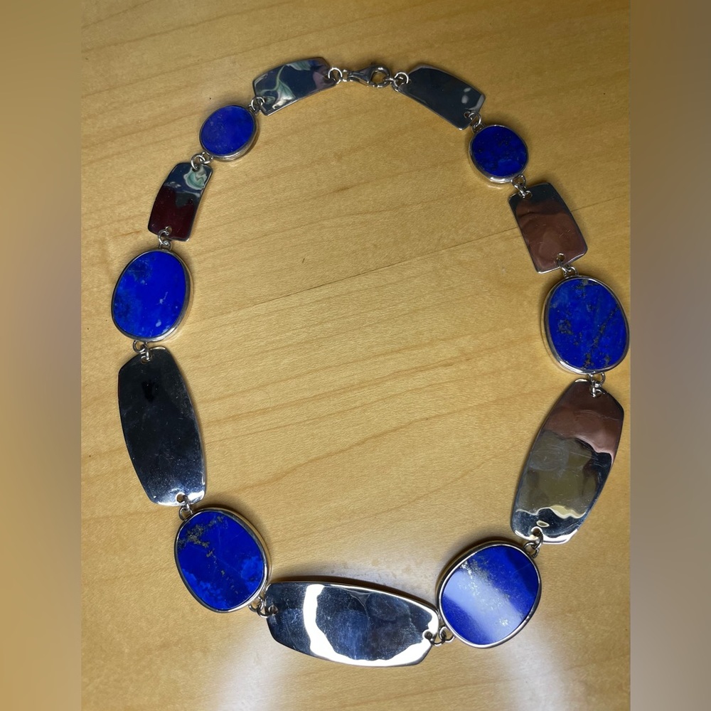 Lapis Lazuli and Sterling Silver Station Necklace